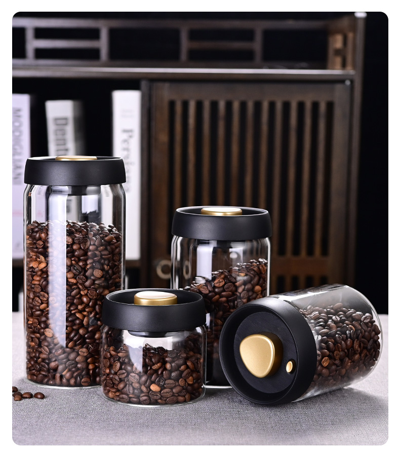 Food Storage Jar Glass - Coffee Bean Storage Jar, Vacuum-Sealed Jar,