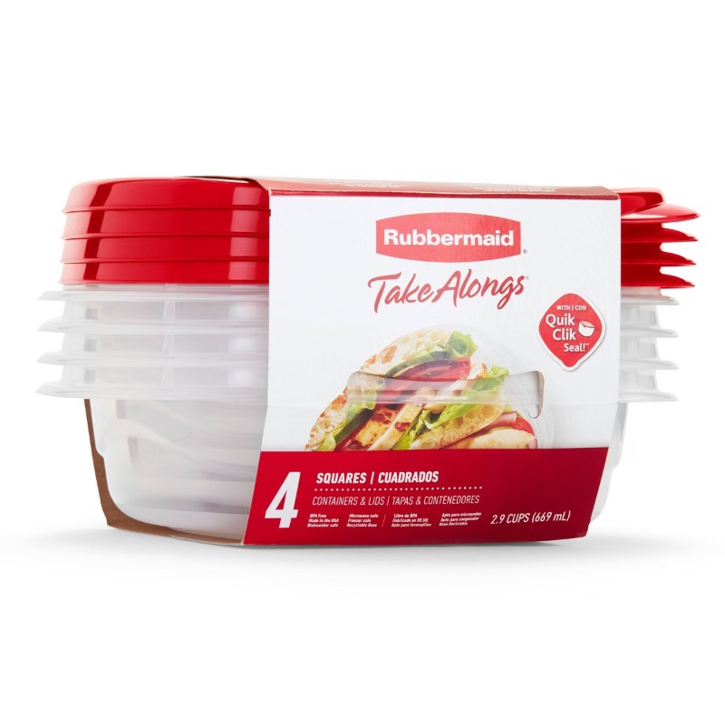 Food Storage Acrylic Containers - 4pc TakeAlongs Square 2.9 Cup Food