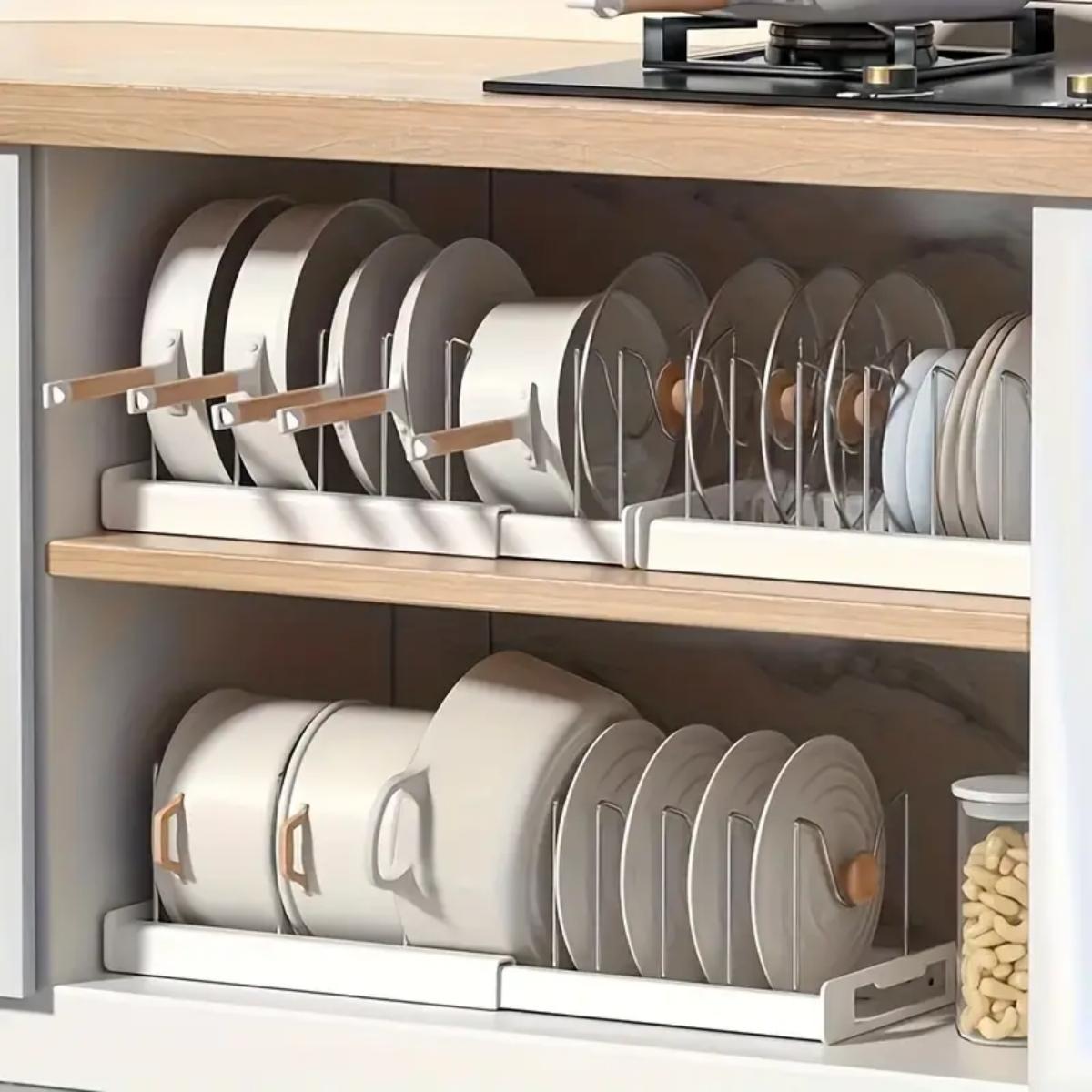 Food Storage Organiser - Expandable Kitchen Pot Pan Organizer Under