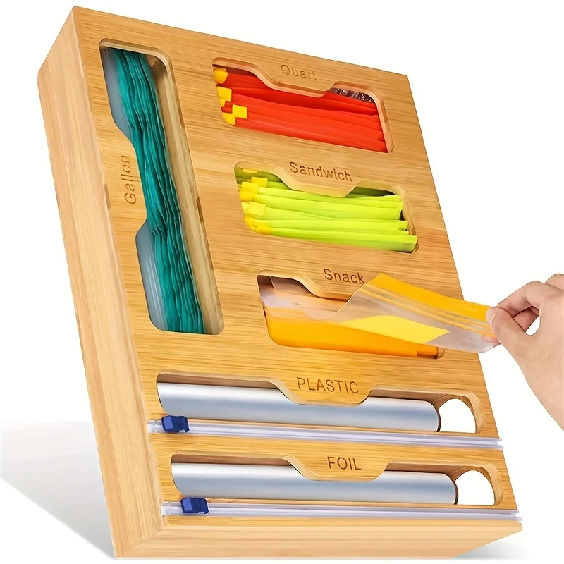 Food Storage Organiser - Kitchen Storage Shelf Plastic Wrap Dispenser