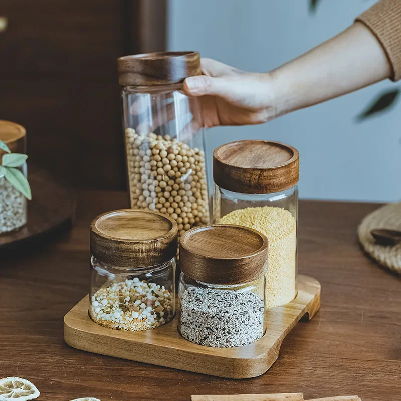 Wood Lid Orgnizer Glass Airtig - Food Storage Jar Glass review and price